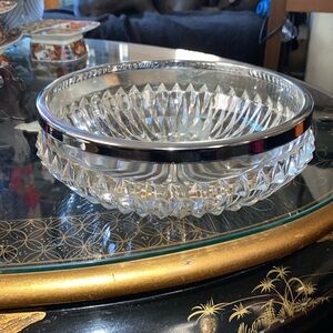 BX46 VINTAGE CRYSTAL Cut Candy Dish BOWL SILVER RIM England stamp